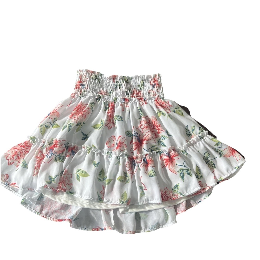 Altar'd State Skirt Ruffled Skirt Elastic Waist White Floral Print Size‎ Small S